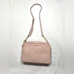 Michael Kors Jet Set Baby Pink Crossbody Bag with Metallic Accents